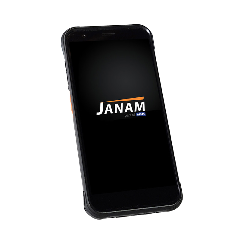Janam XT4 barcode-only handheld scanner — rugged smartphone with Janam branding on the lock screen